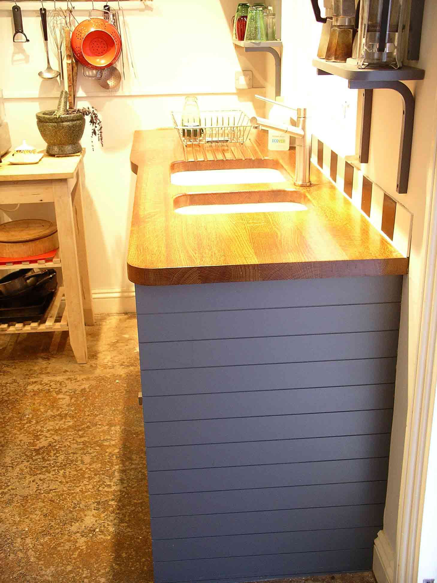 hardwood painted handmade kitchen with oak worktop
