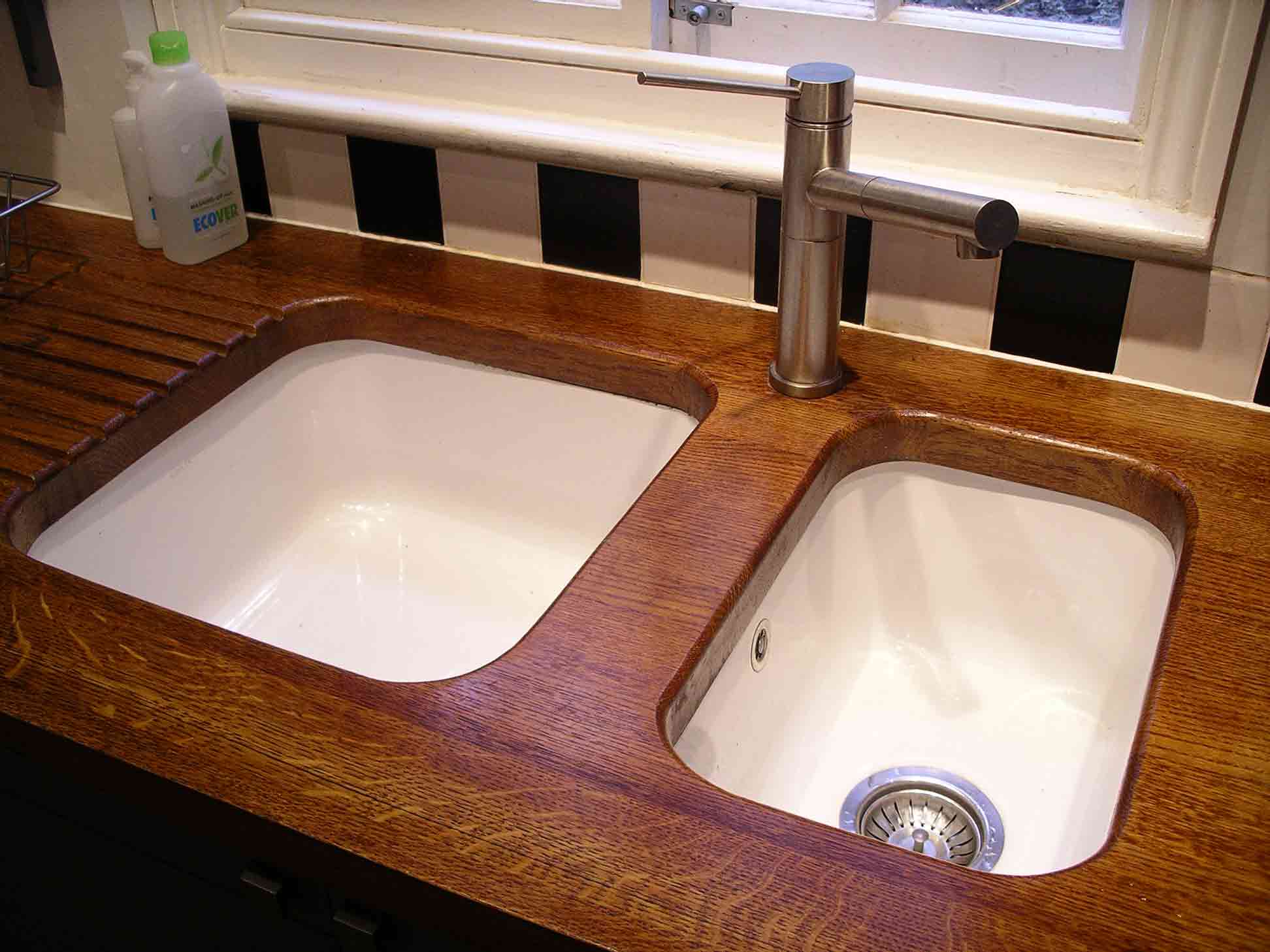 undermounted ceramic kitchen sinks set in solid oak handmade worktop