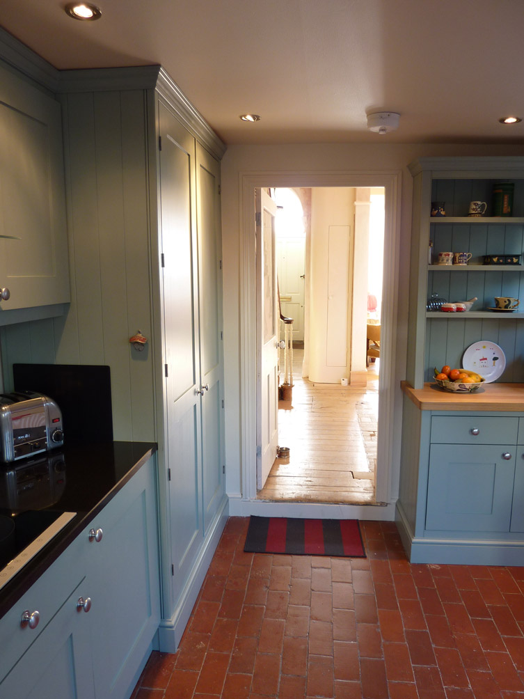 hand painted shaker style kitchen in Farrow & Ball blue-grey