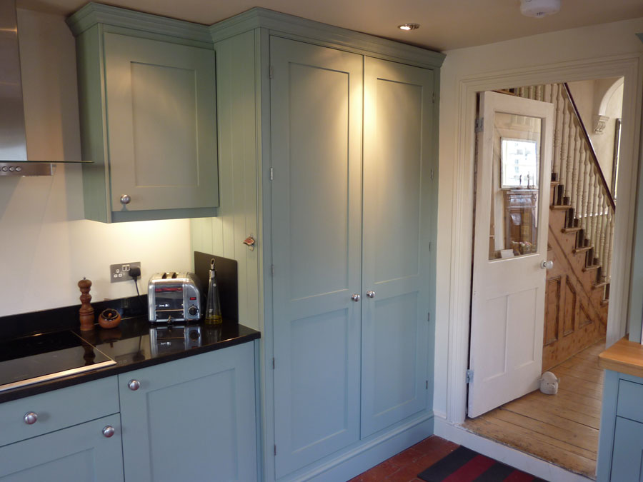 custom made kitchen painted in Farrow and Ball blue-grey