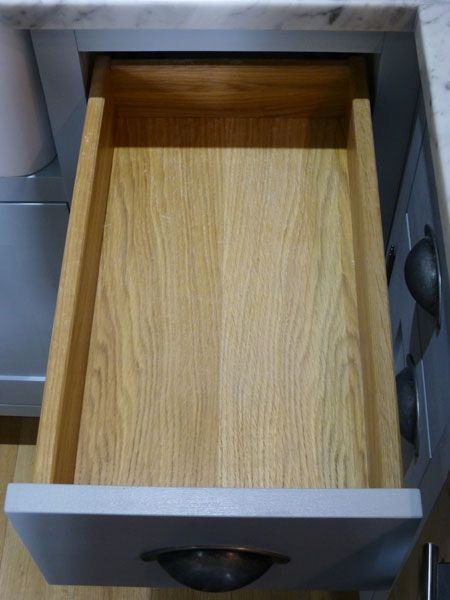 solid oak drawer on full extension runner in handmade kitchen