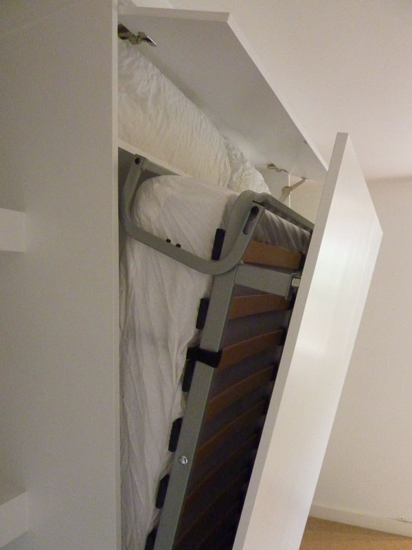 hide-away bed in custom made cabinet