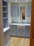 carrera marble worktops and parma gray painted kitchen