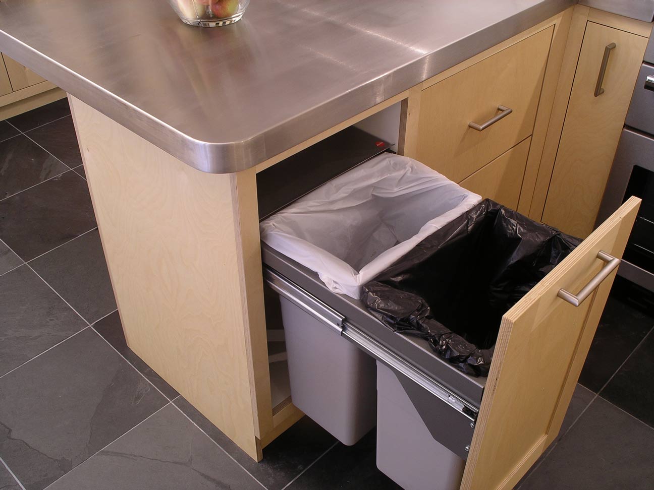 pull-out kitchen bins in fitted kitchen