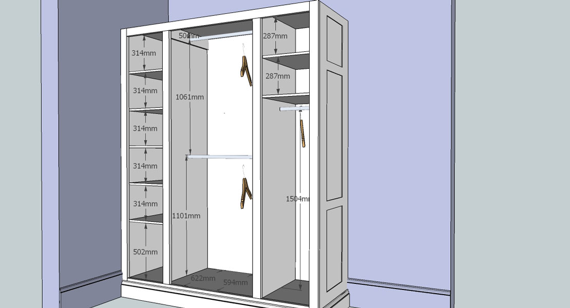 interior view of bespoke wardrobe design drawing