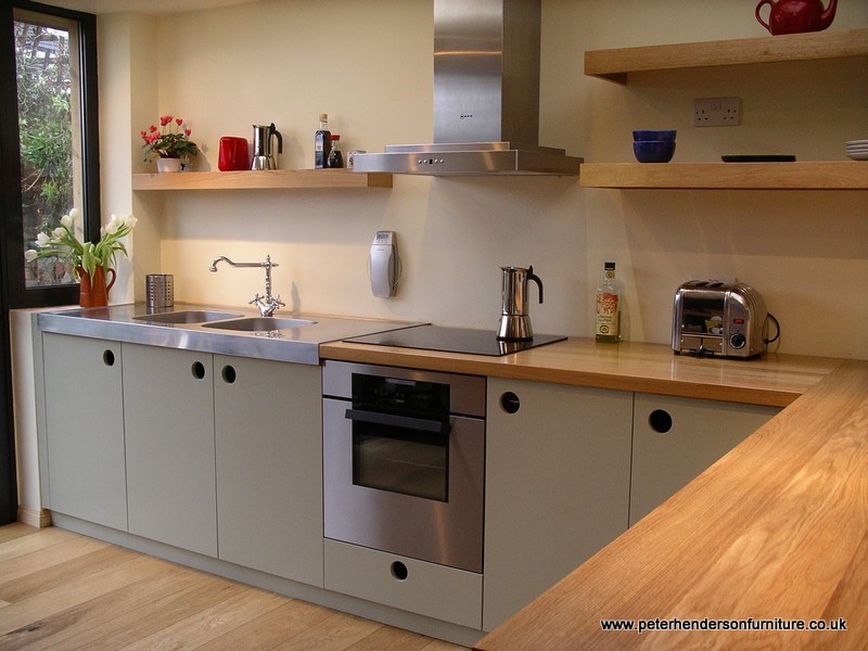 handmade kitchen in oak with french grey doors