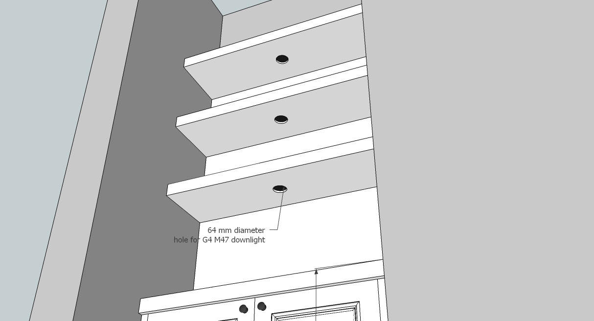 recessed downlights in shelf design drawing by Peter Henderson
