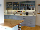 handmade kitchen in pippy oak and white quartz